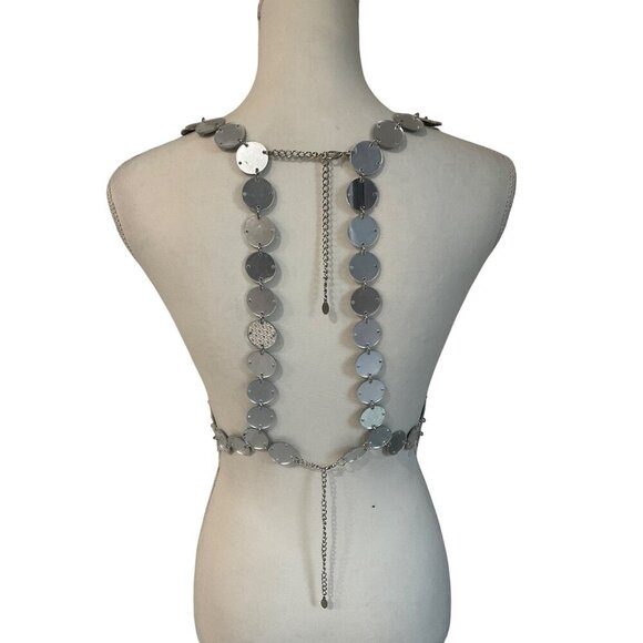 8 Other Reasons Disc Crop Top in Silver One Size New Womens Disc Mirror Cropped - Picture 8 of 12